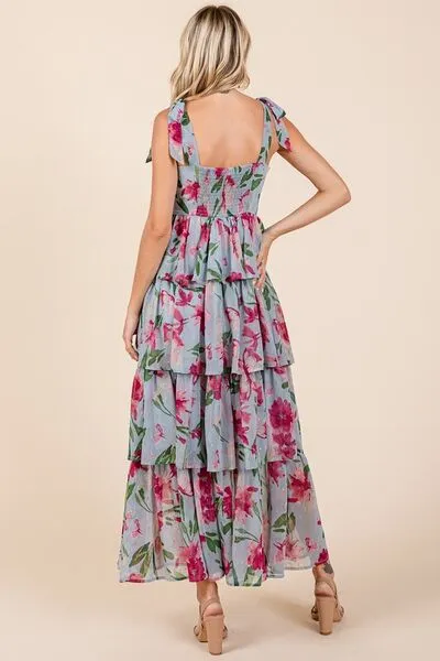 Mittoshop Layered Floral Sweetheart Neck Maxi Dress