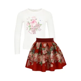 Monnalisa - Roses & Bow Neoprene Skirt Set