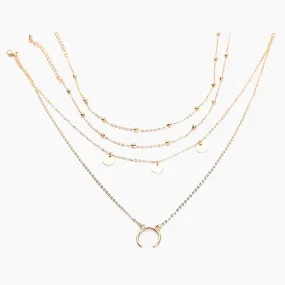 Moon Round Piece Multilayer Necklace