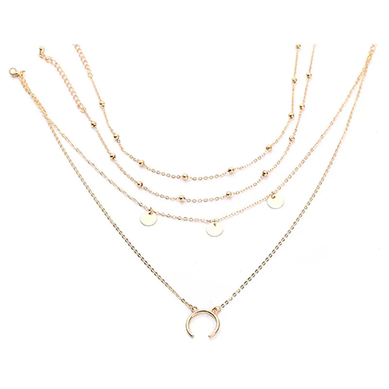 Moon Round Piece Multilayer Necklace