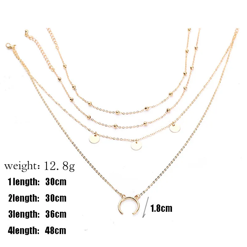 Moon Round Piece Multilayer Necklace