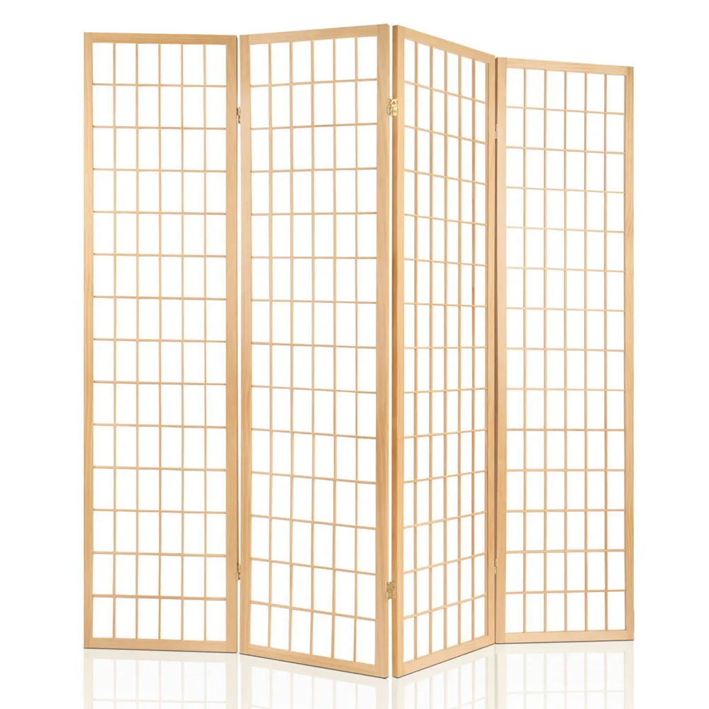 Natural Foldable 4-Panel Room Divider, Solid Pine - Artiss