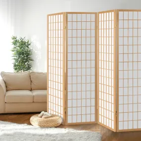 Natural Foldable 4-Panel Room Divider, Solid Pine - Artiss