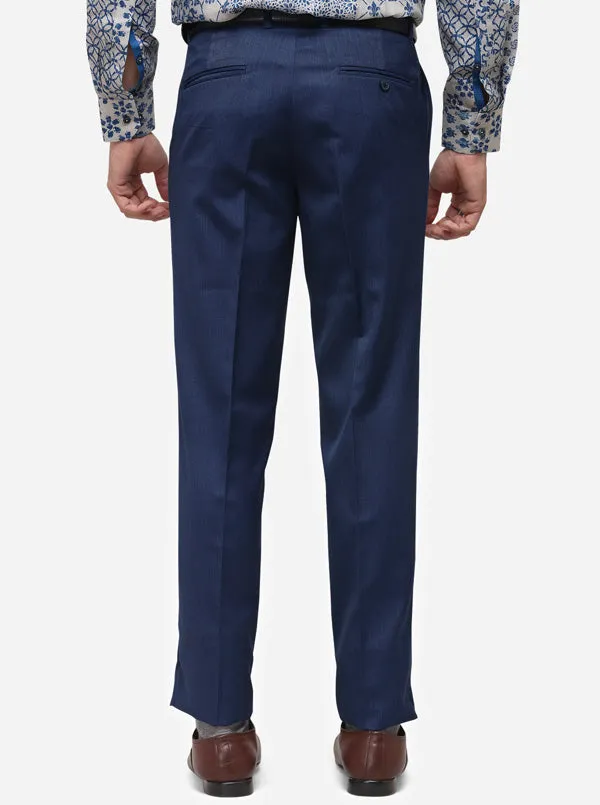 Navy Blue Slim Fit Solid Formal Trouser | Metal