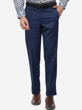 Navy Blue Slim Fit Solid Formal Trouser | Metal