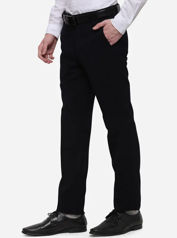 Navy Blue Solid Slim Fit Formal Trouser | JB Studio