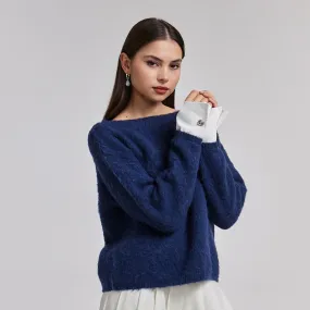 Navy Sweater with Contrast Cuffs