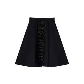 Neoprene Ruffle Circle Skirt-Black