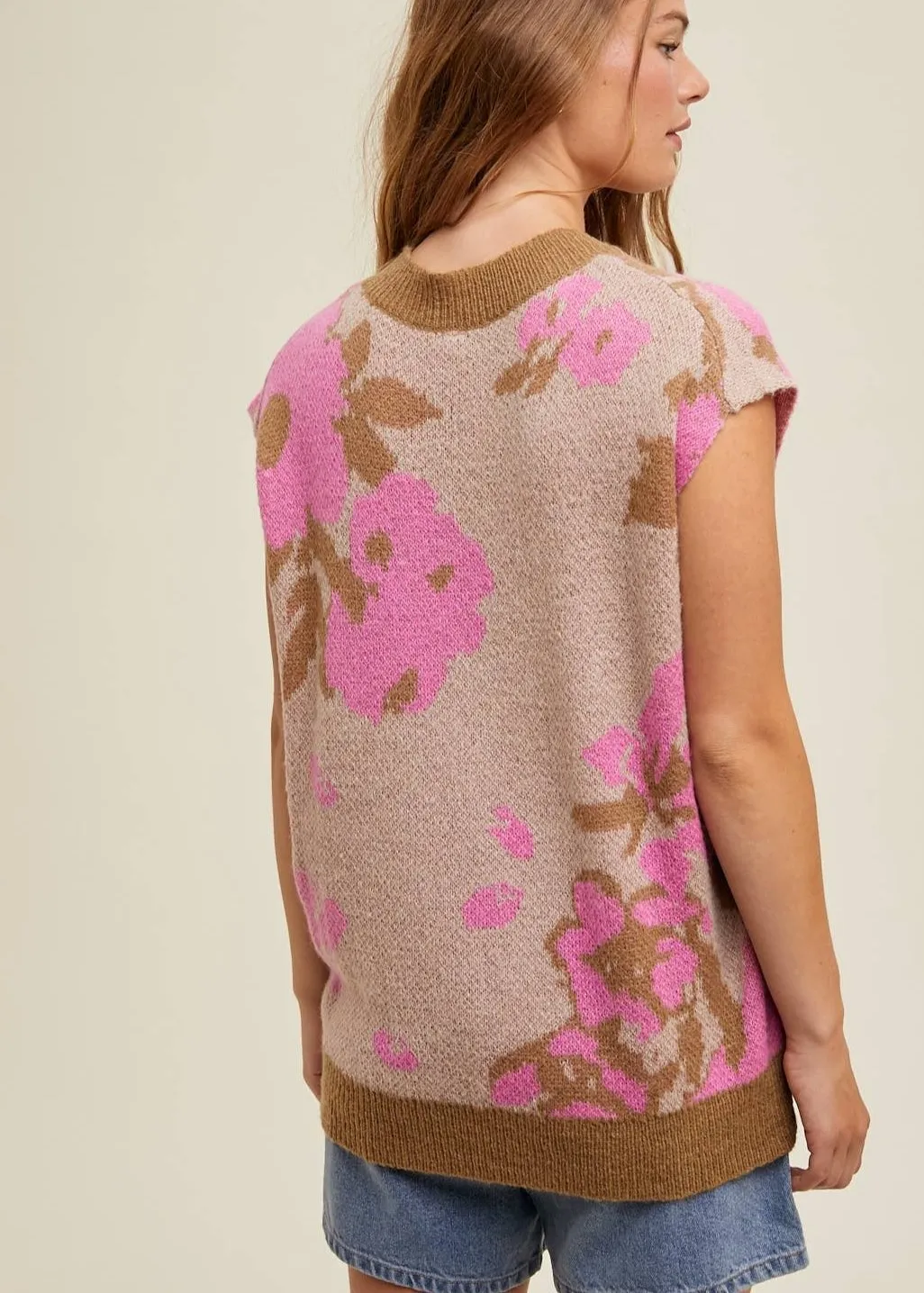 Neutrally Pink Floral Sweater Vest