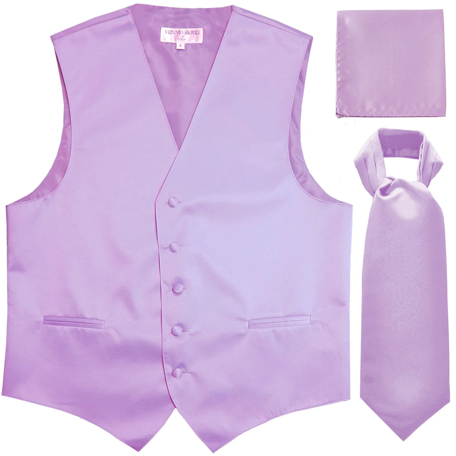 New Men's formal vest Tuxedo Waistcoat ascot hankie set wedding prom lavender