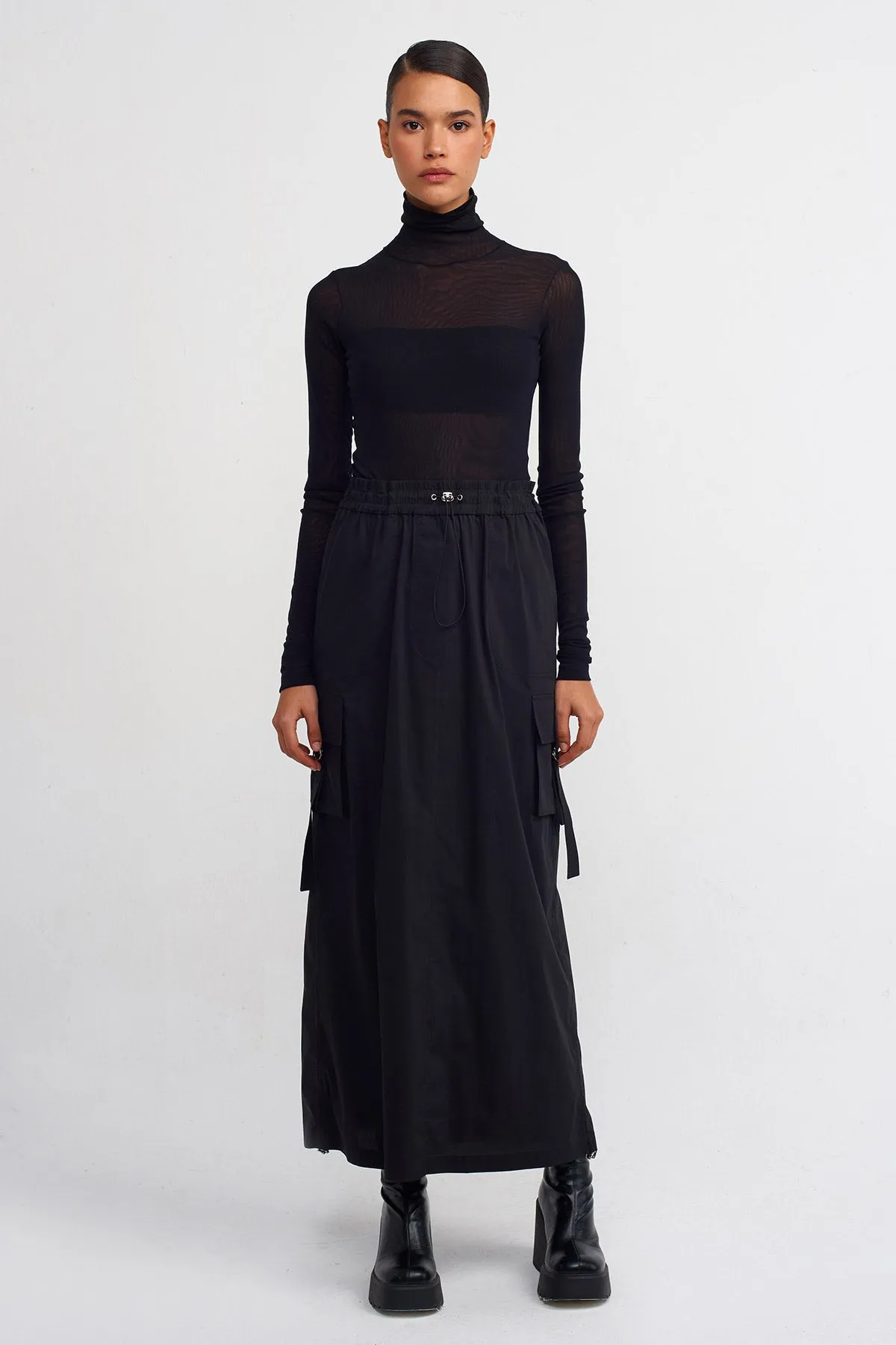 Nu Long Poplin Cargo Skirt Black