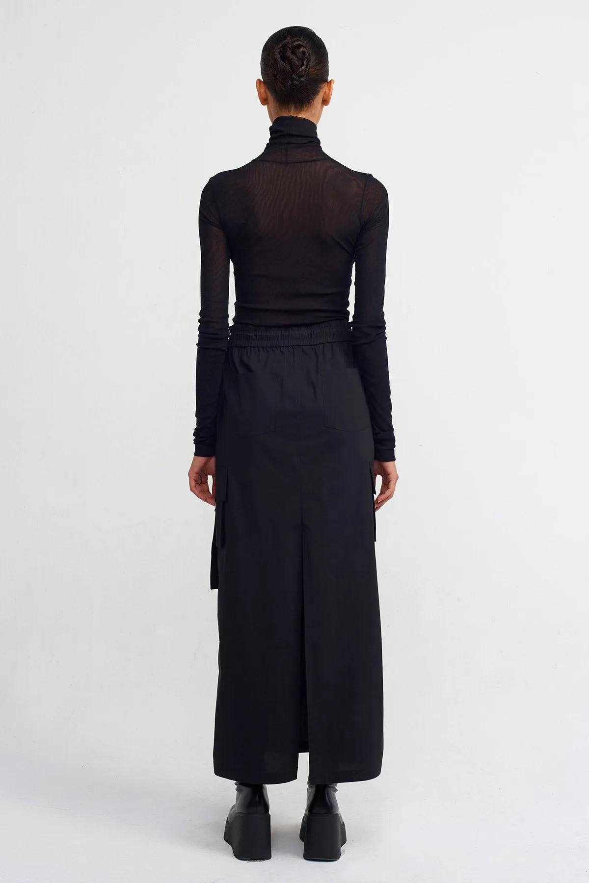 Nu Long Poplin Cargo Skirt Black