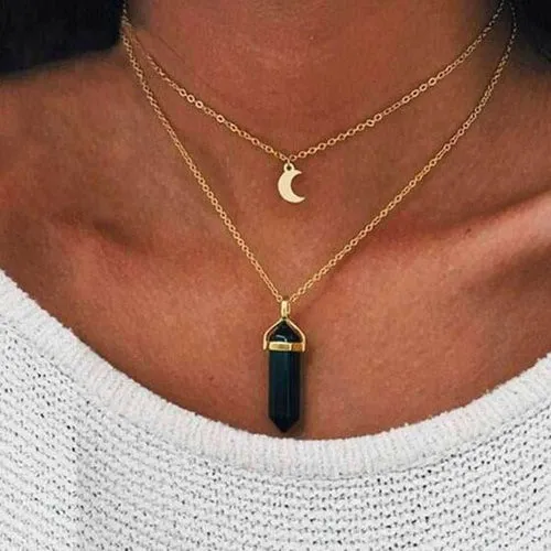 Obelisk Crescent Moon Necklace