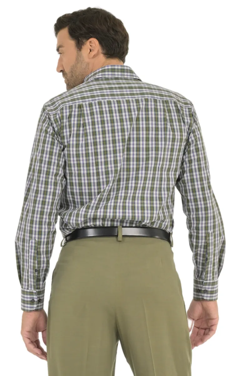 Olive Green Checked Men's Cotton Shirt