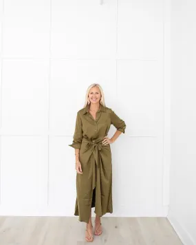 Olive Satin High-Low Dress