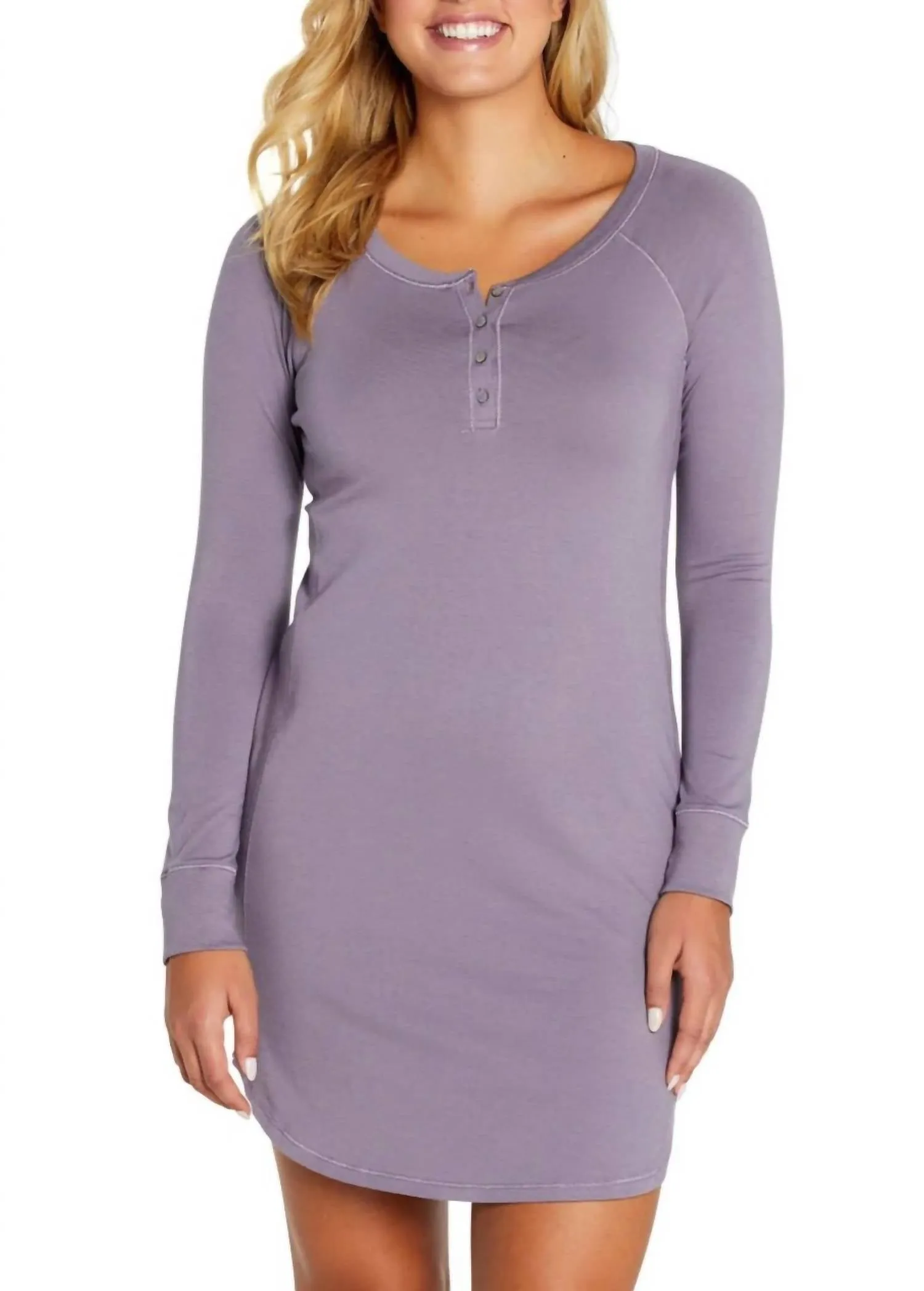 Olivia Long Sleeve Henley Lounge Dress in Heritage