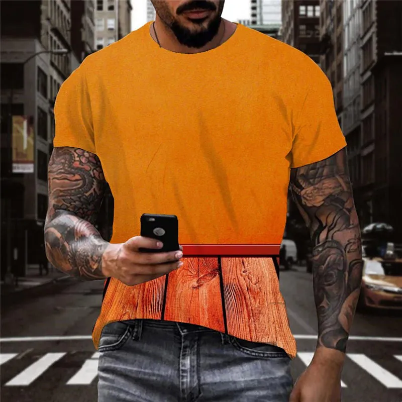 orange floor wind tshirts 4D tshirt special texture Casual men different art costume