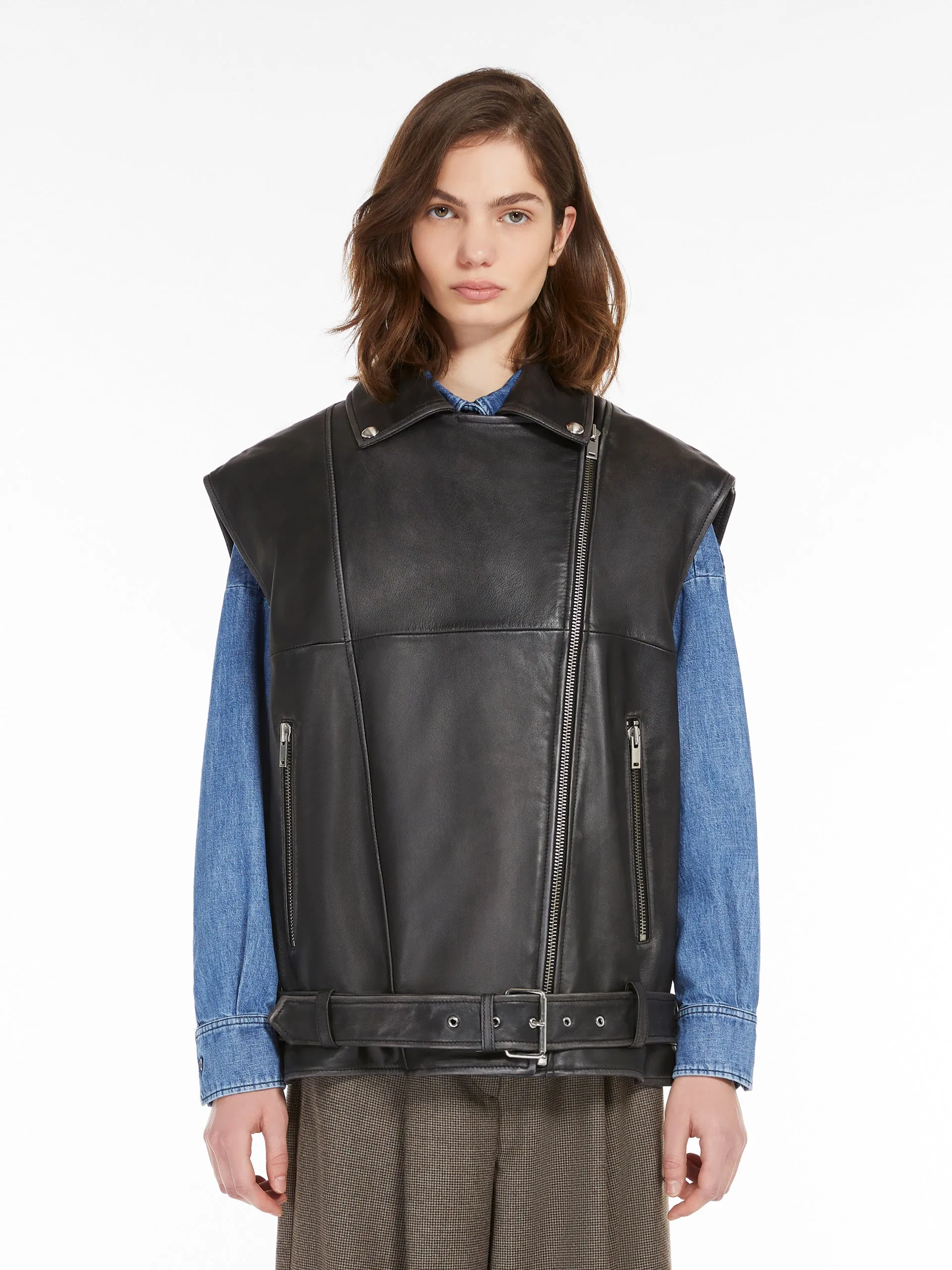 Oversized leather gilet