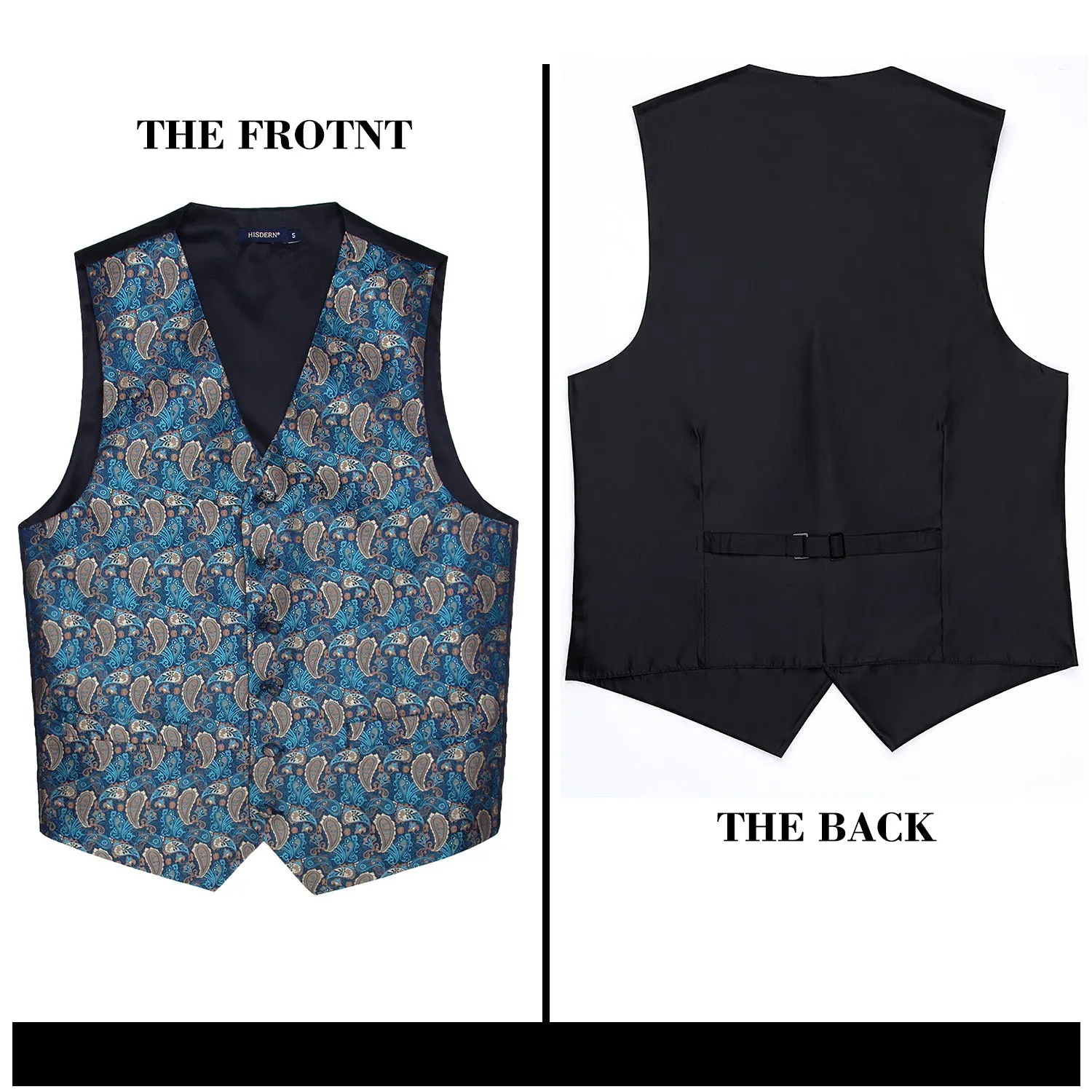 Paisley 3pc Suit Vest Set - F NAVY BLUE / BROWN