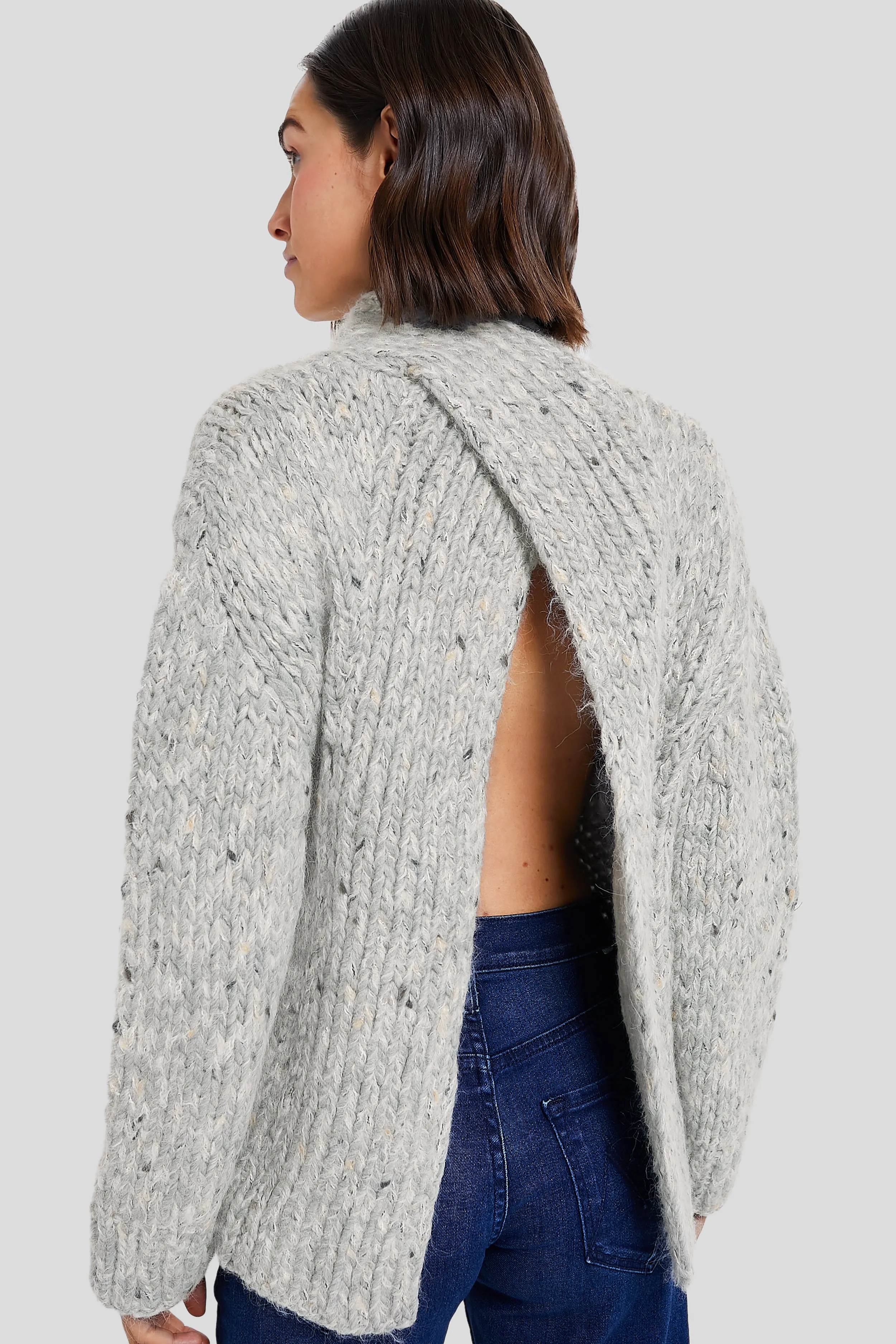 Paloma Melange Chunky Marled Handknit Open Back Pullover