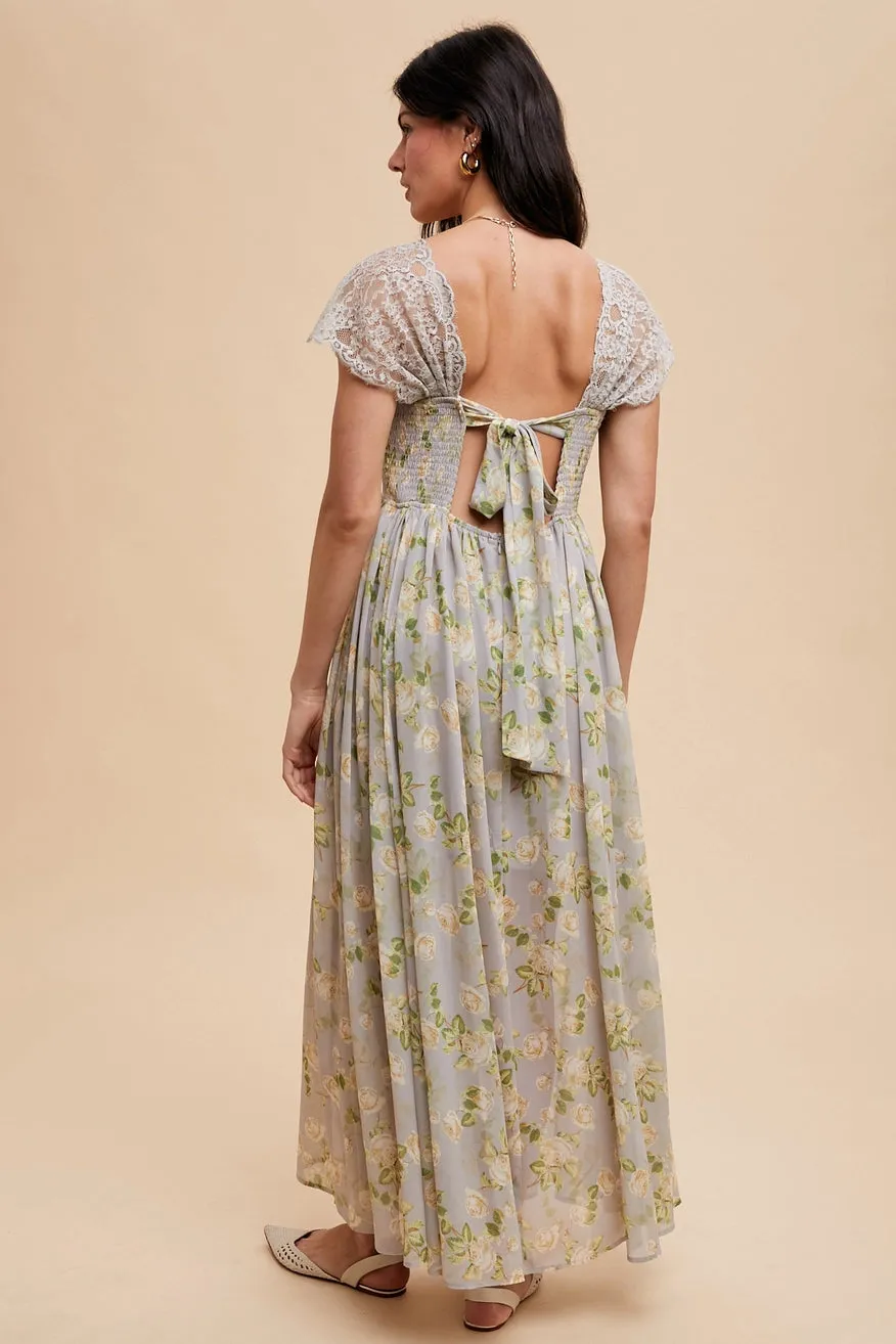 Paneled Lace Floral Maxi Dress