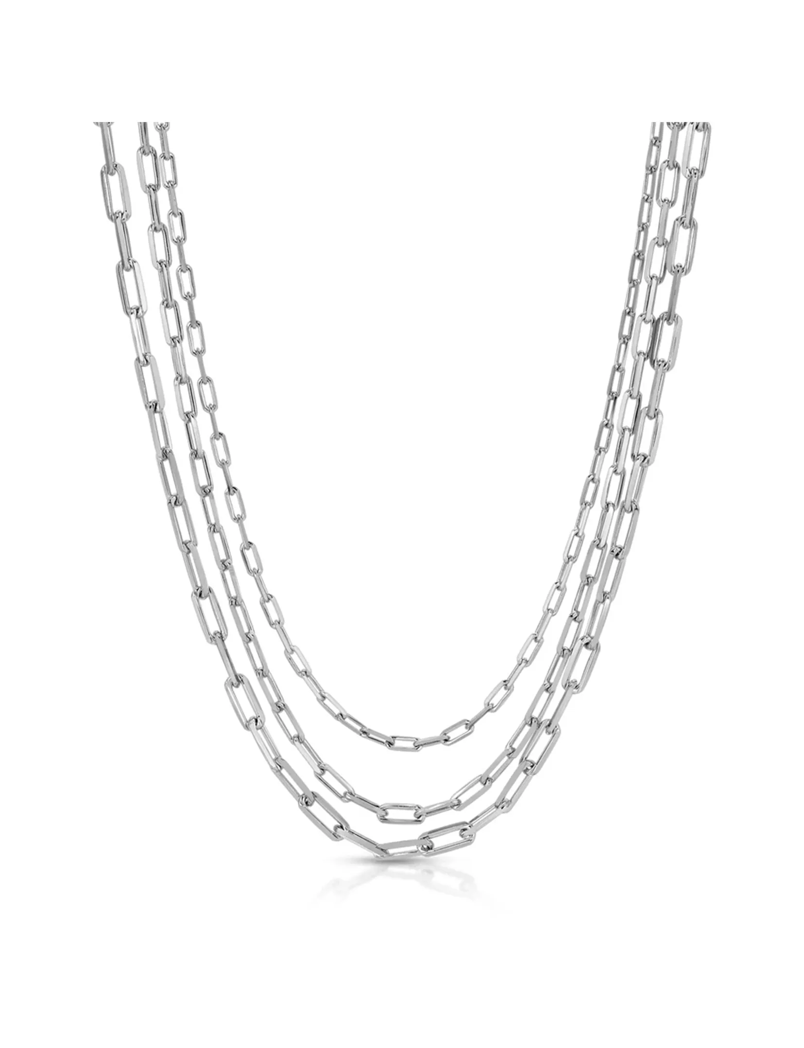 Paperclip Trio Necklace, Silver