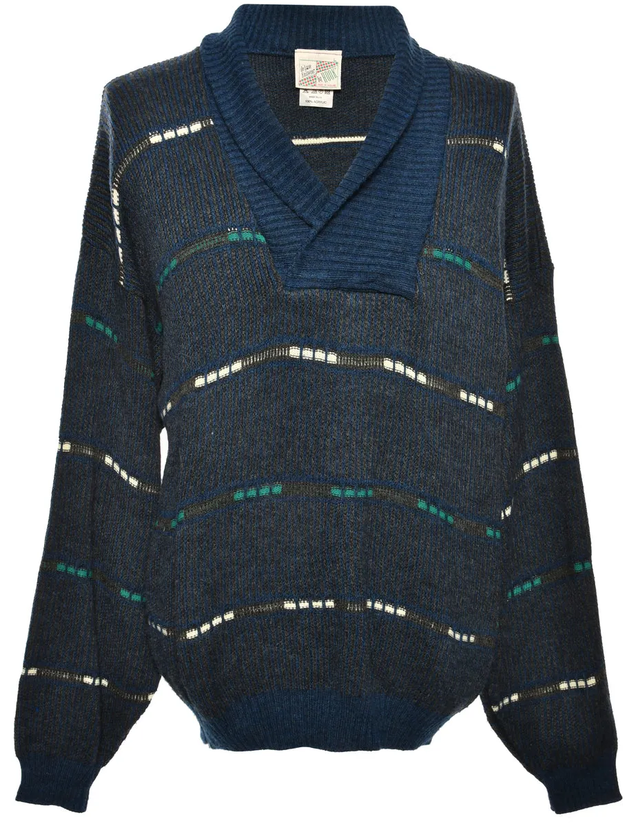 Patterned Navy Jumper - L