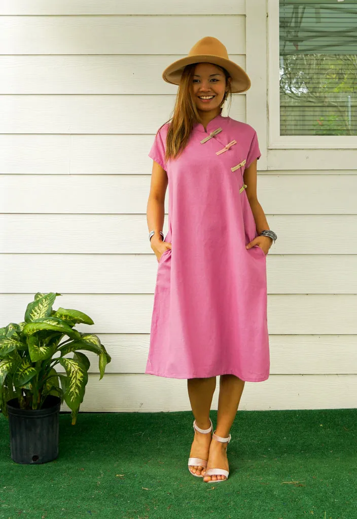 Pink Cotton Dress with Pockets