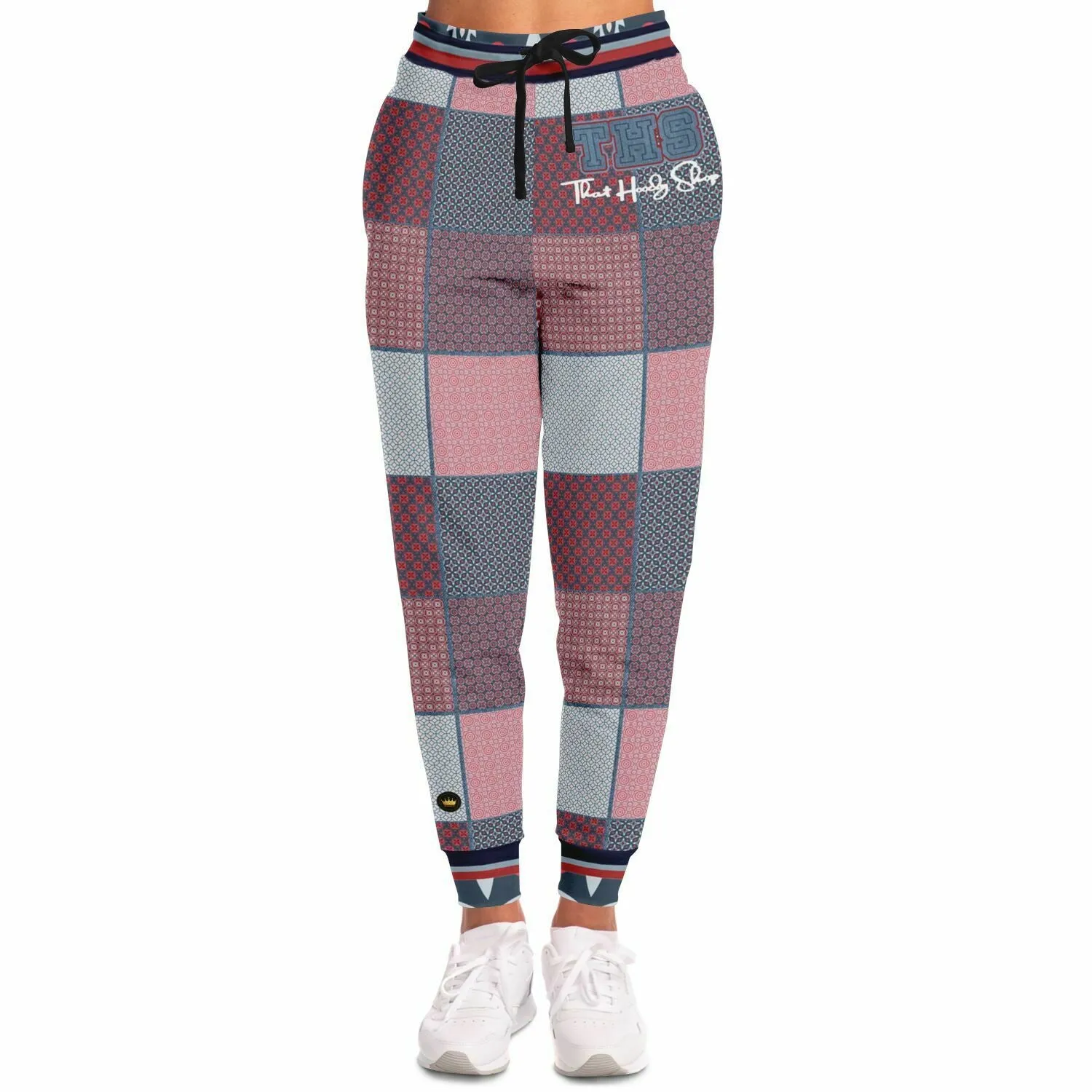 Pink Montauk Geo Denim Patchwork Eco-Poly Unisex Joggers