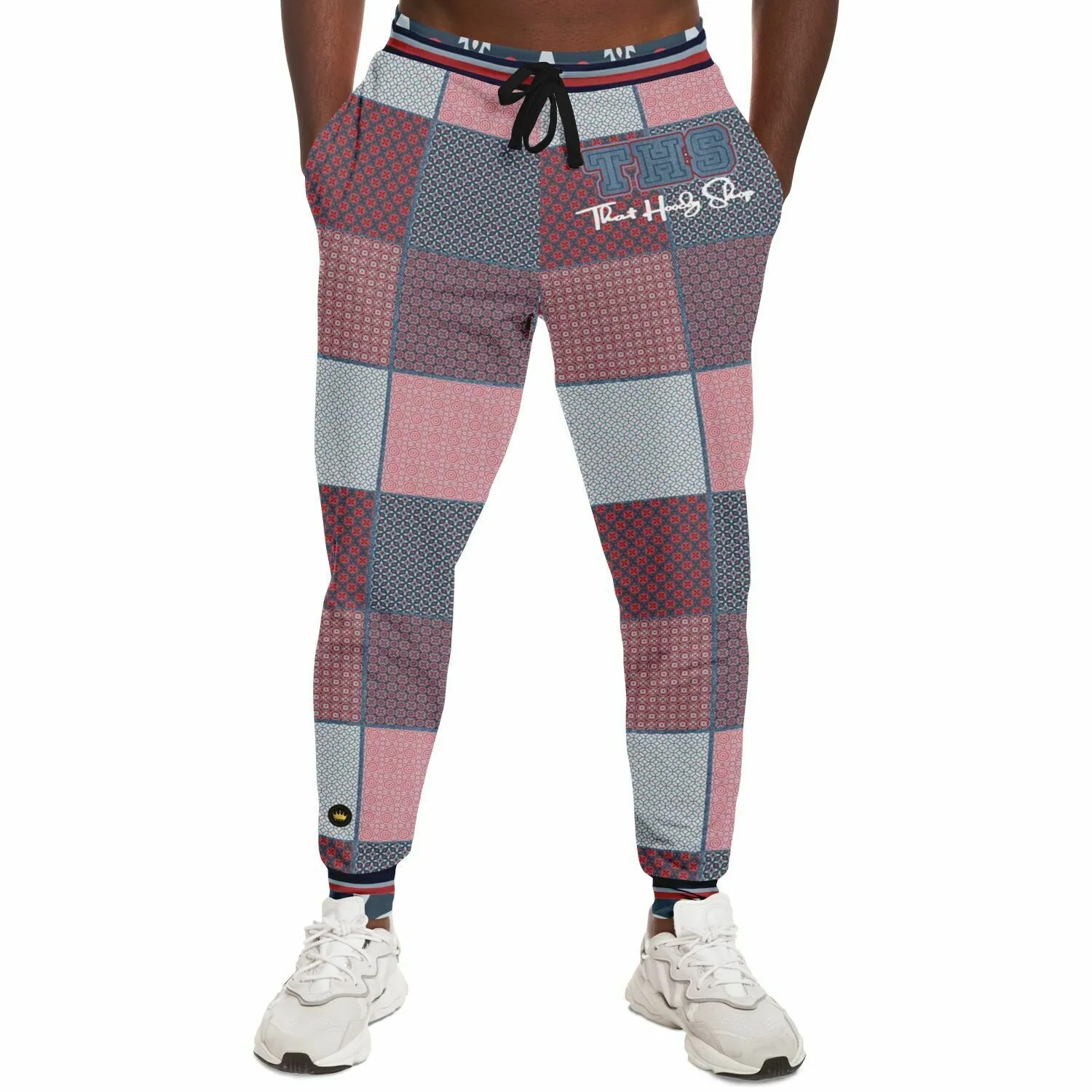 Pink Montauk Geo Denim Patchwork Eco-Poly Unisex Joggers