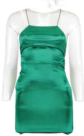 PrettyLittleThing Emerald Green High Neck Strappy Back Bodycon Dress UK 4