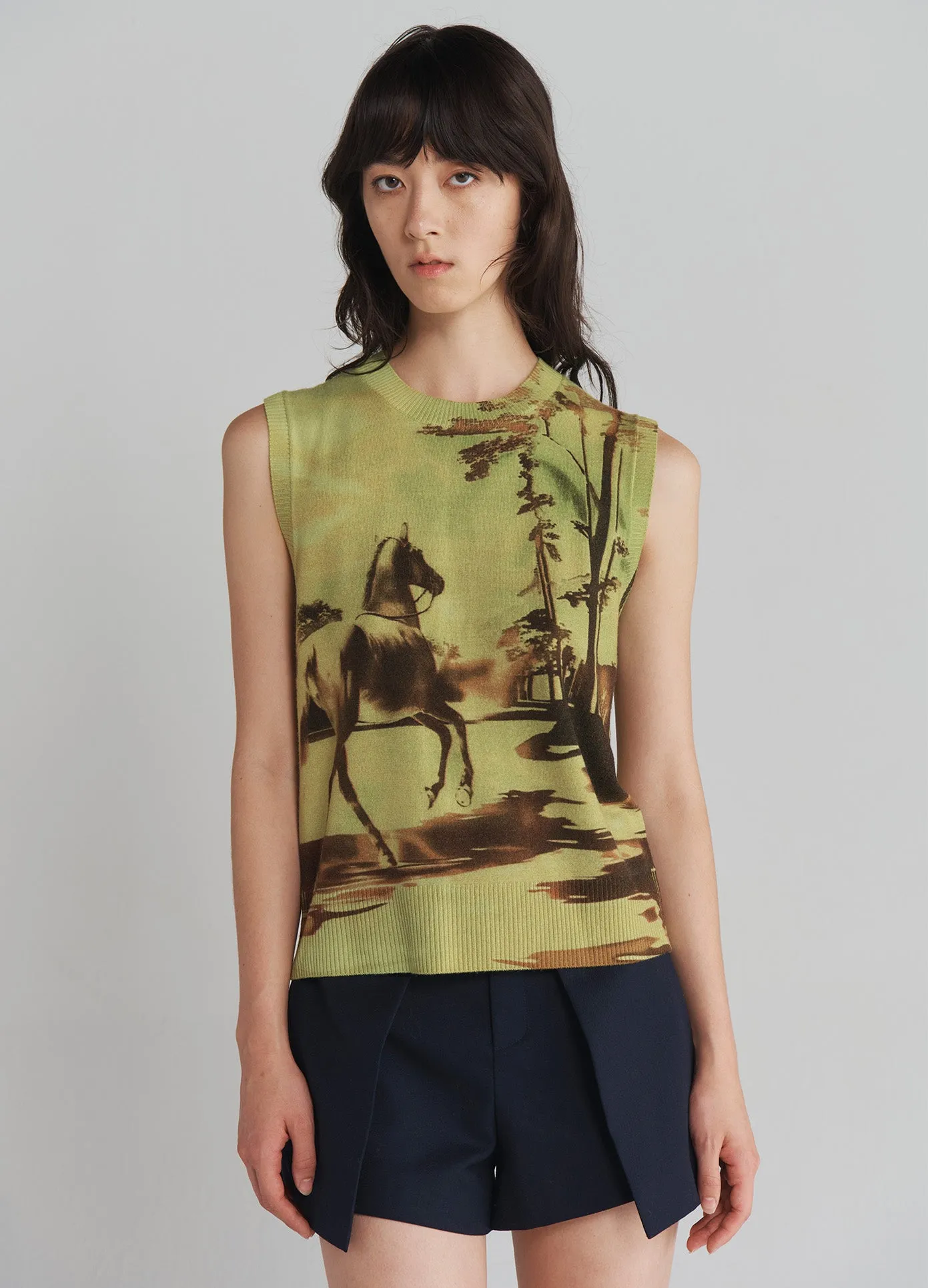 Printed Sleeveless Knitted Vest