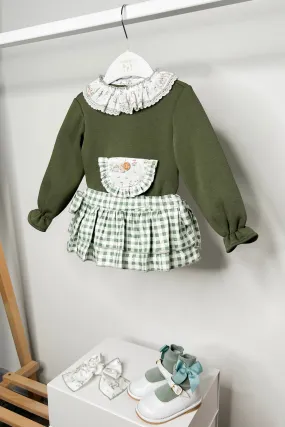 "Rosalind" Khaki Sweatshirt & Gingham Skort