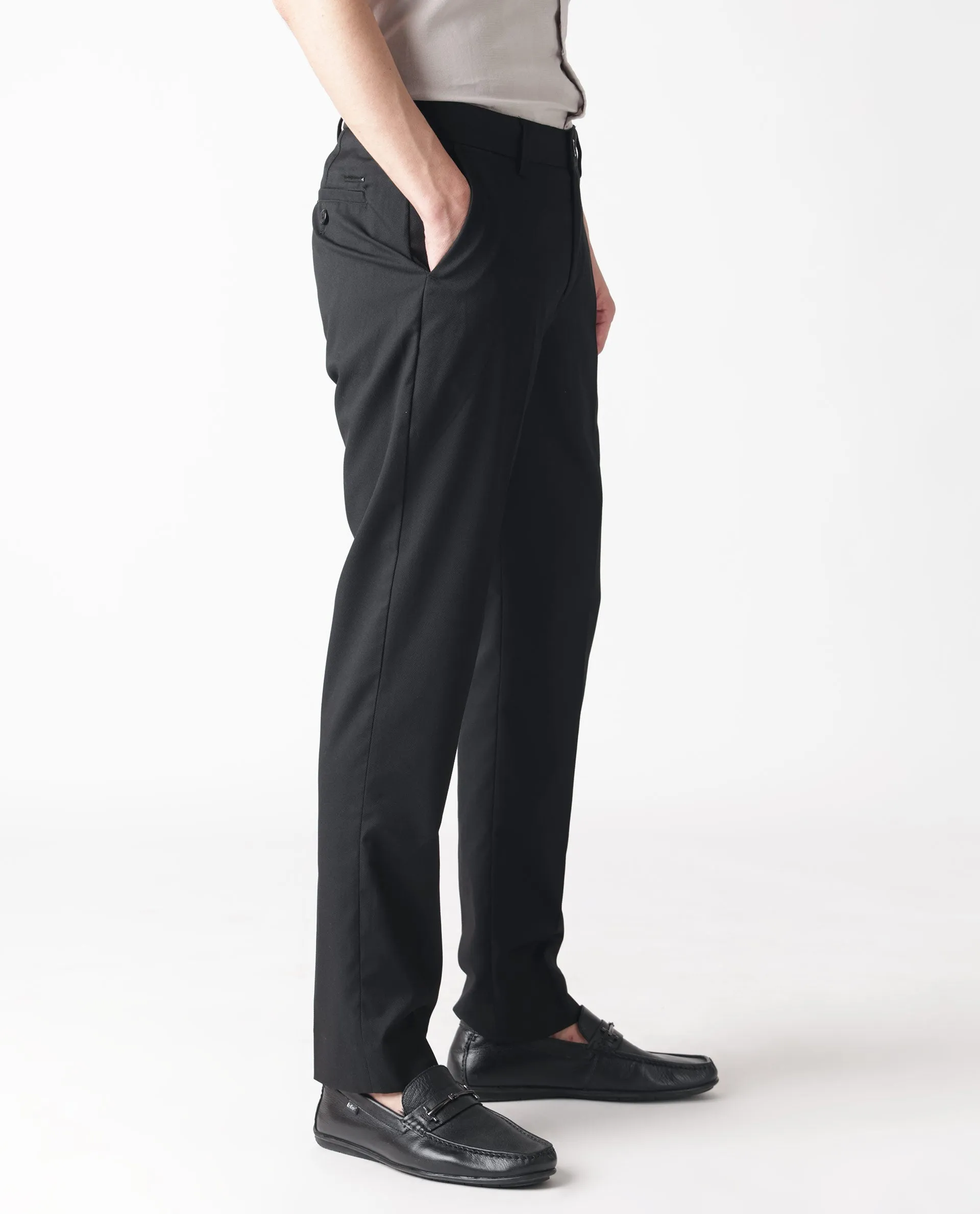 Rare Rabbit Men's Chamer Black Solid Mid-Rise Regular Fit Cavalry Style Trouser
