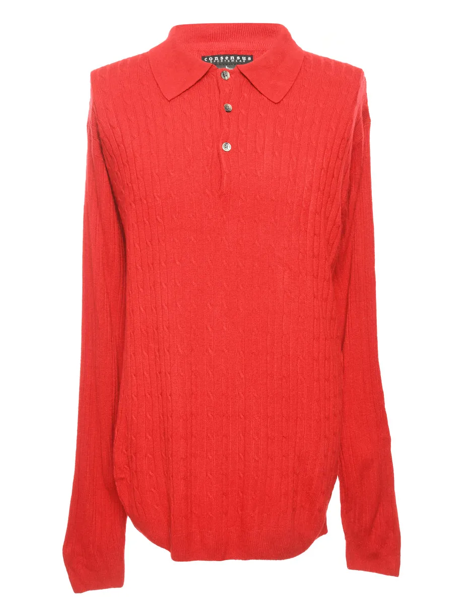 Red Long Sleeved Polo Neck Jumper - L