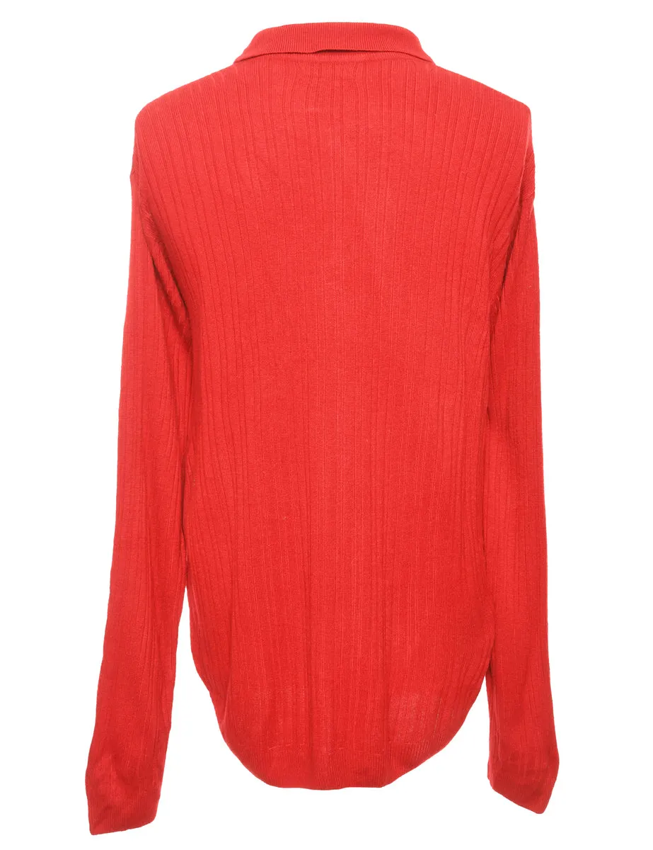 Red Long Sleeved Polo Neck Jumper - L