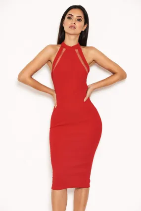 Red Mesh Detail Bodycon Dress