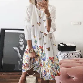 Retro Printed Round Neck Dress