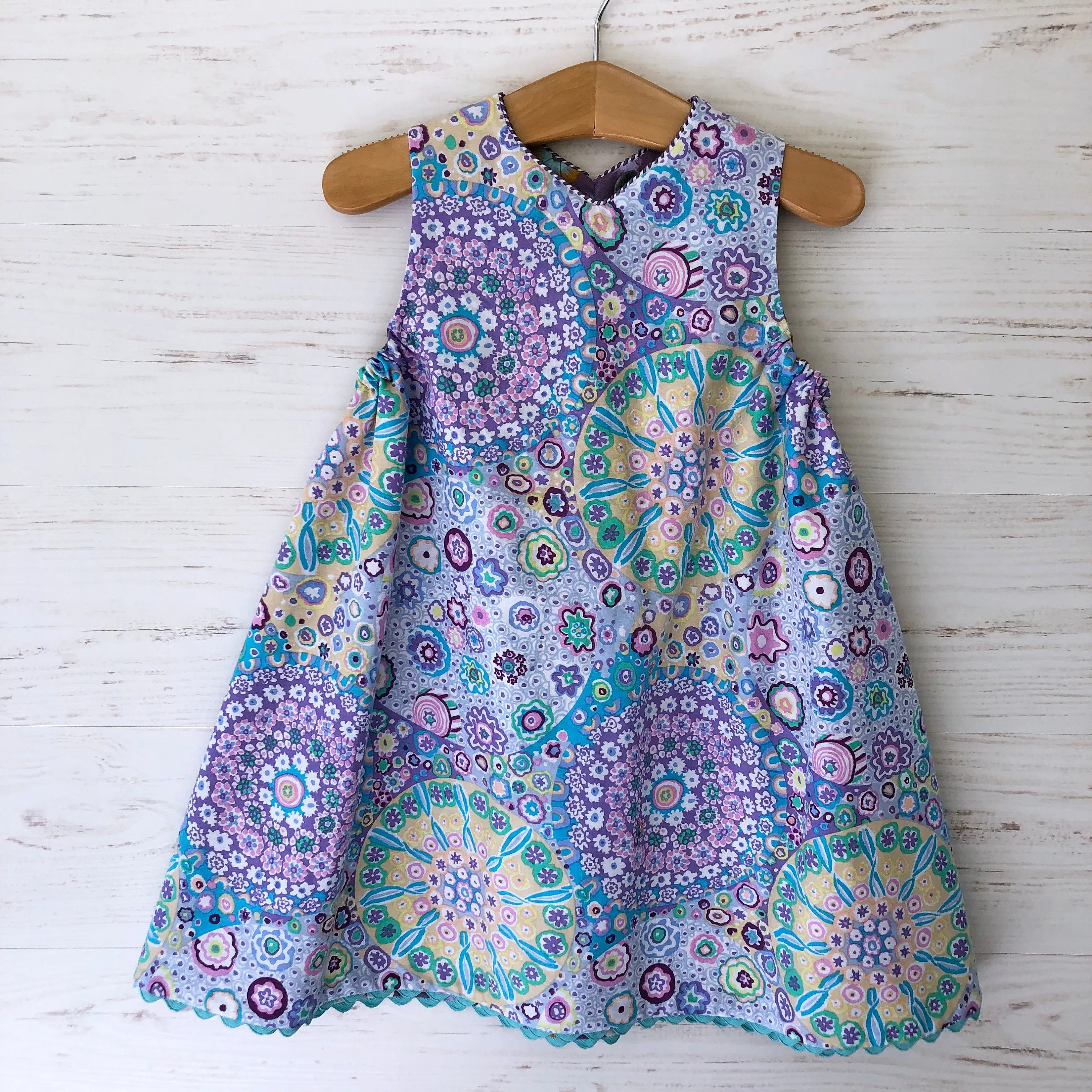 reversible jumper dress in lilac millefiori and lavender morning glory