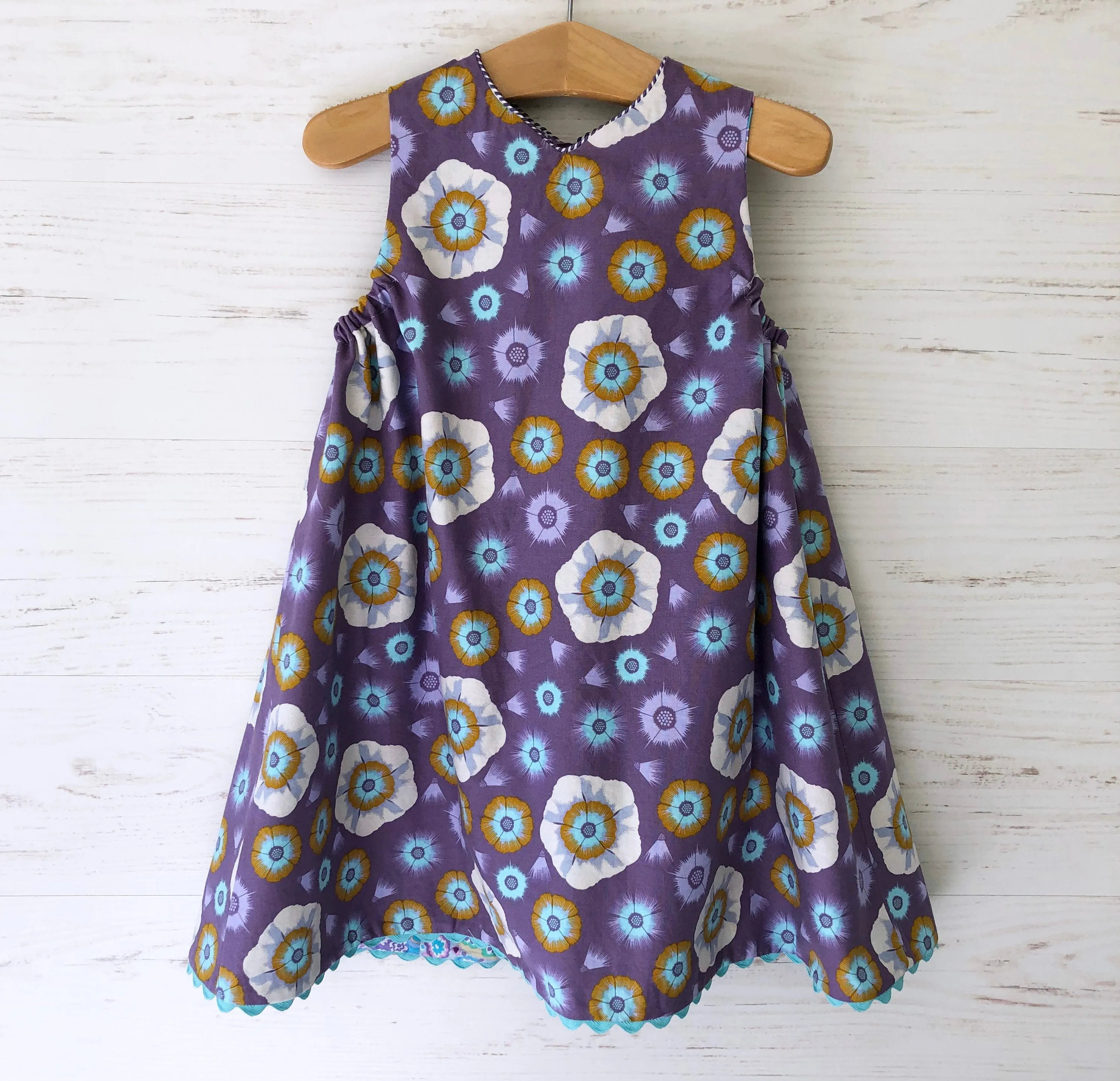 reversible jumper dress in lilac millefiori and lavender morning glory