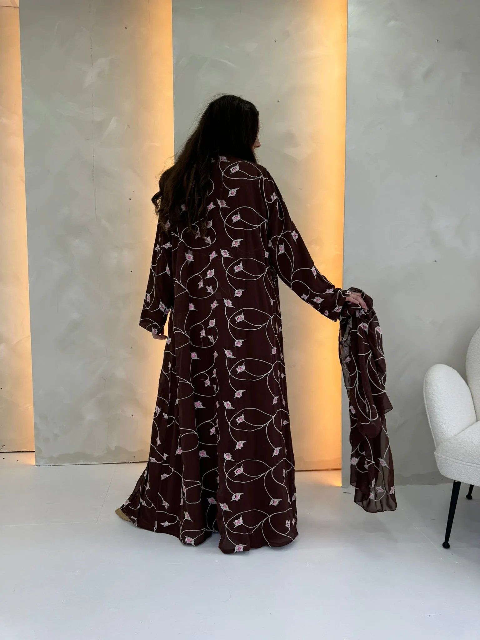 Rosa Chiffon Abaya - Choc Brown