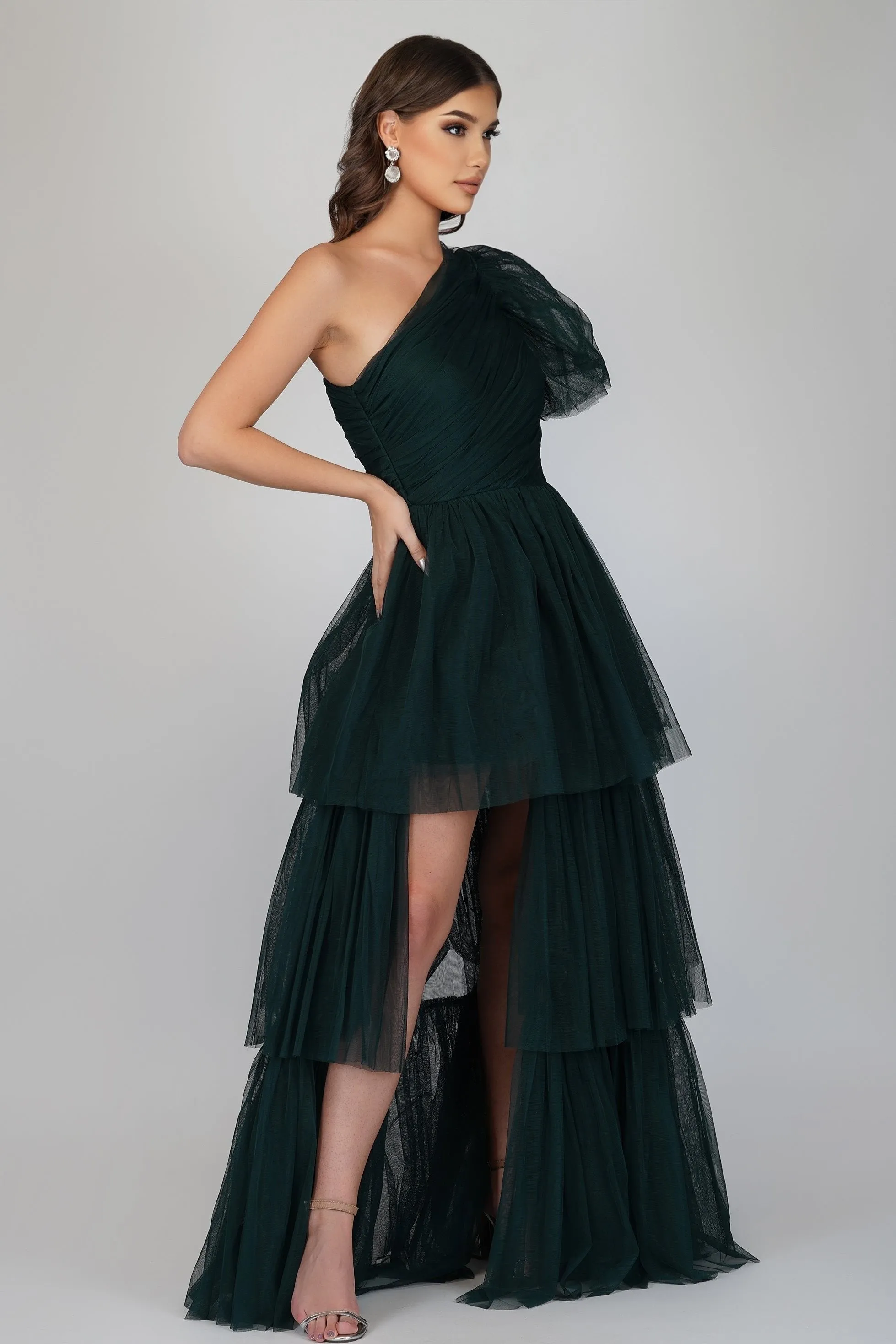 Rowena Emerald Green One Shoulder Tulle Gown