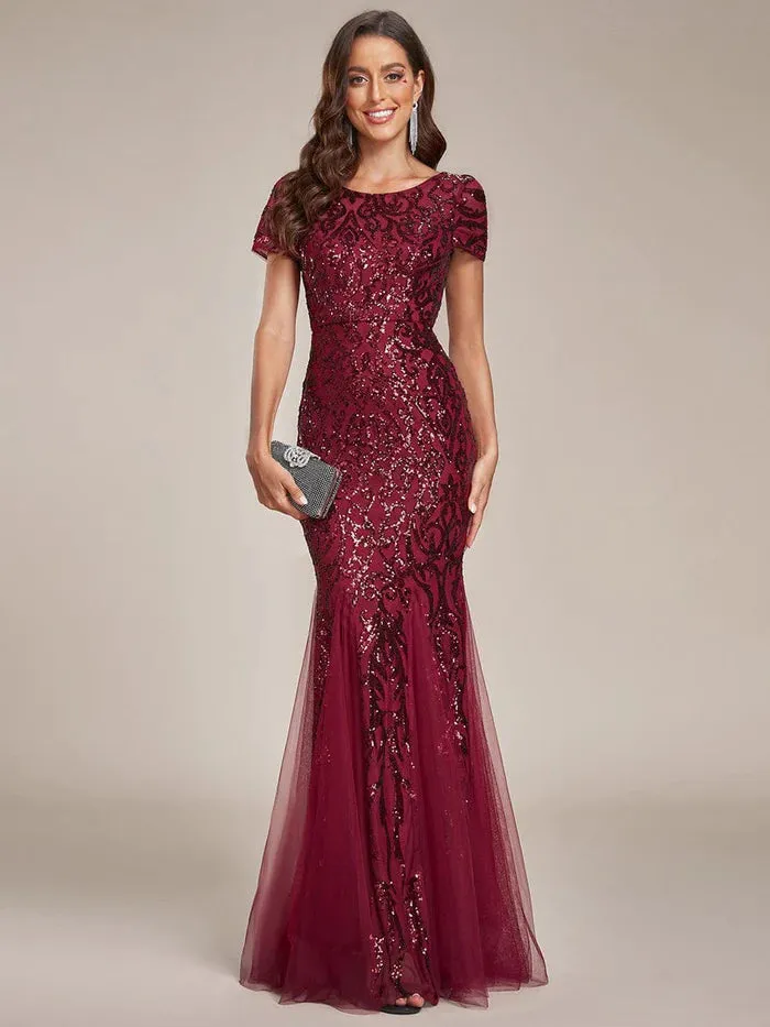 Sequin Bodycon Round Neckline Mermaid Evening Dress