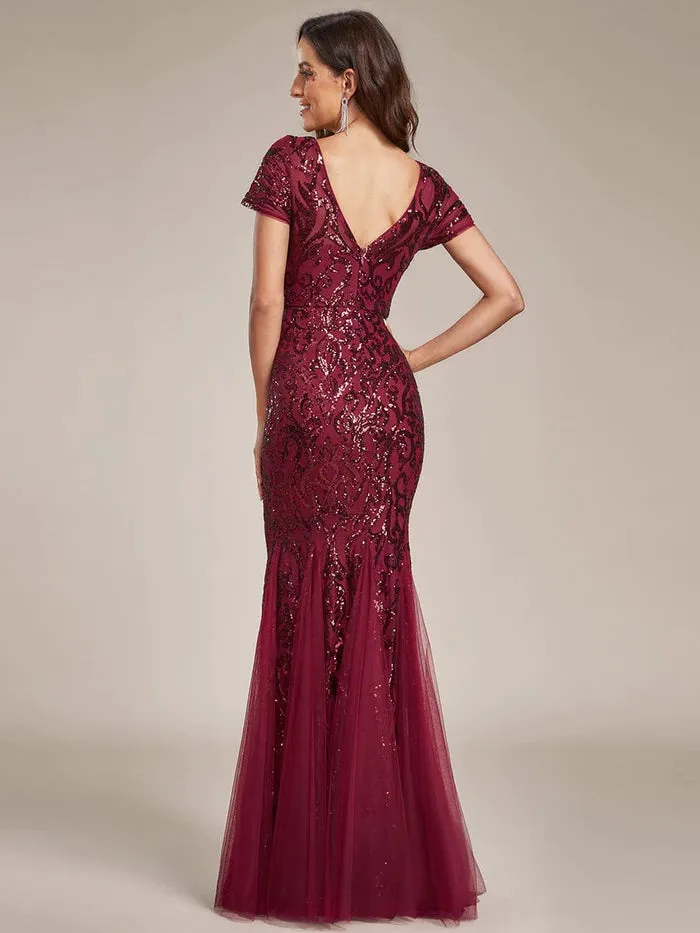 Sequin Bodycon Round Neckline Mermaid Evening Dress