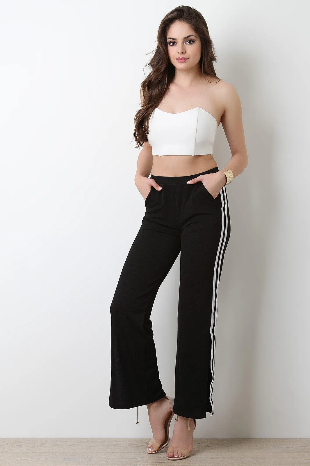 Side Slit Striped Fitness Pants