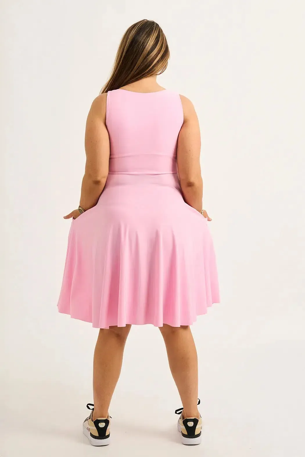 Silky Reversible Comfort Crop Midi Dress W/ Pockets - Pastel Pink