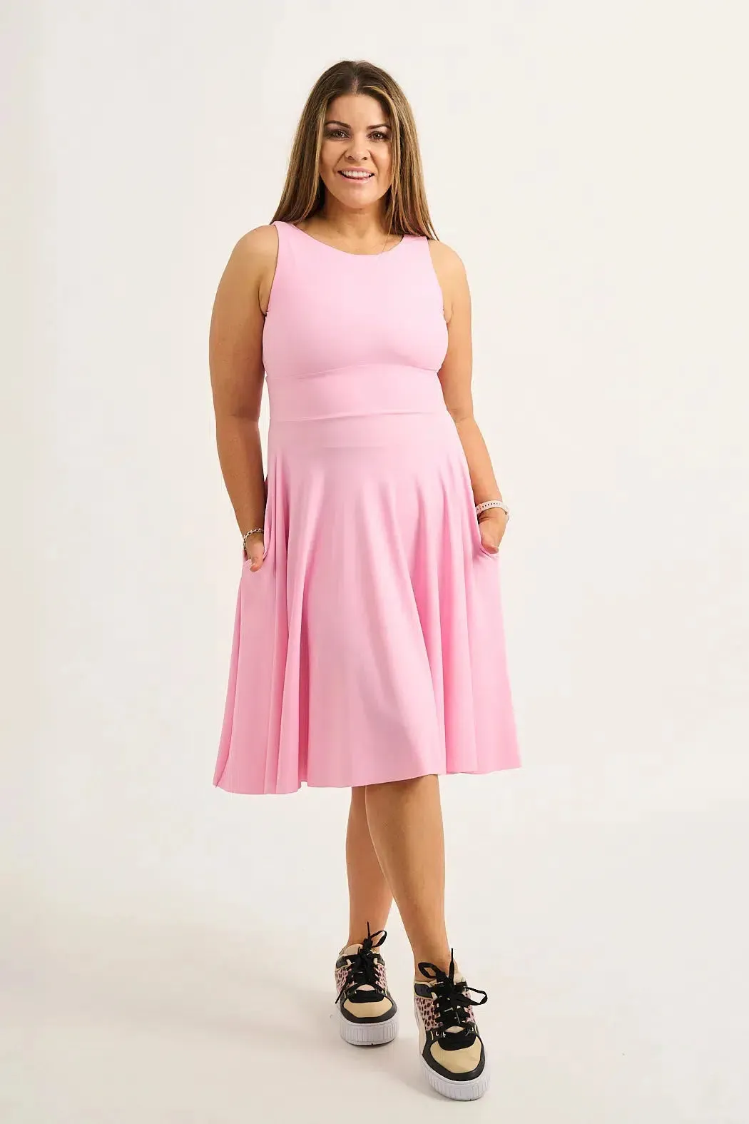 Silky Reversible Comfort Crop Midi Dress W/ Pockets - Pastel Pink