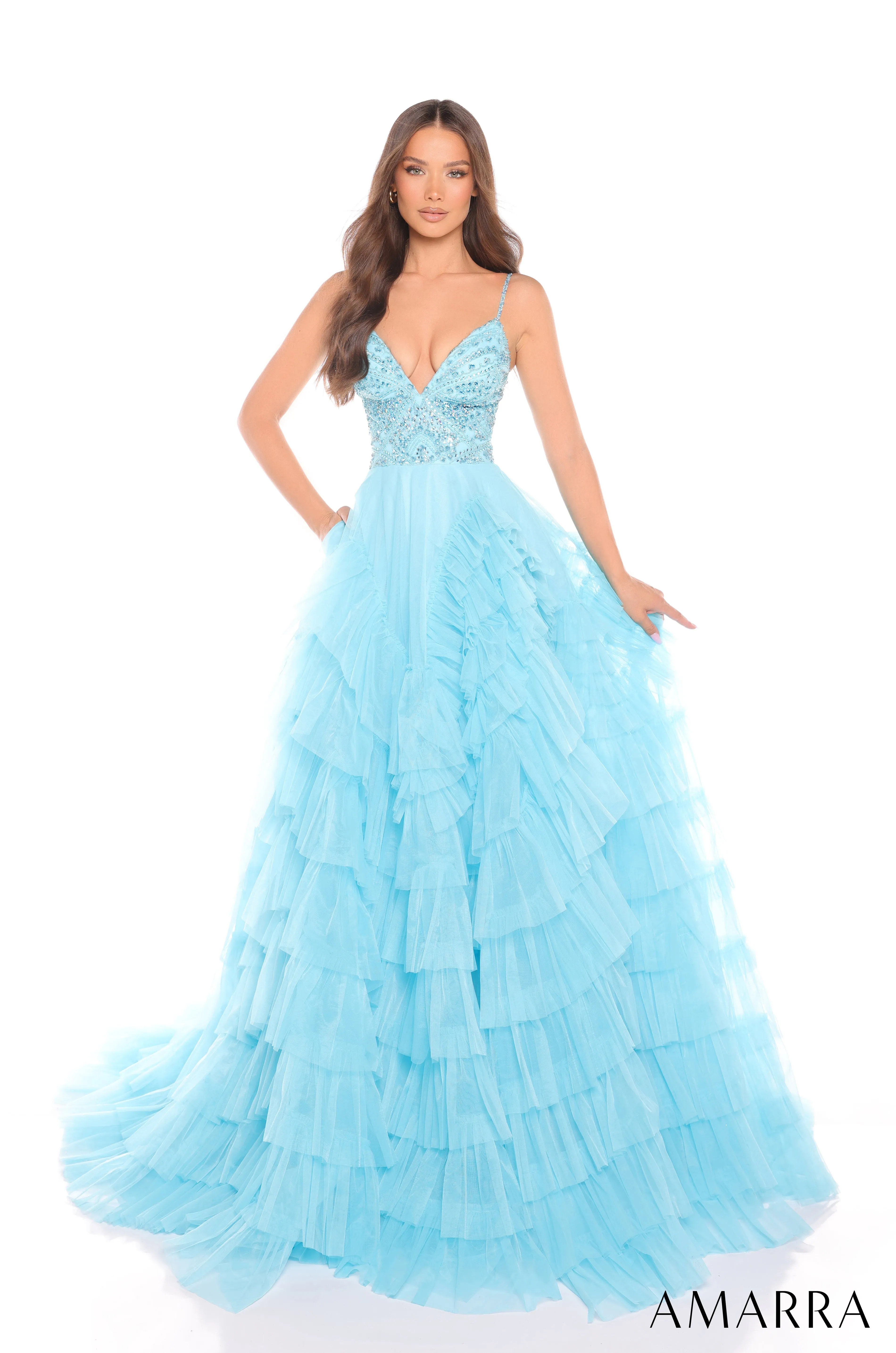 Sleeveless A-line Ruffled Gown by Amarra 88296