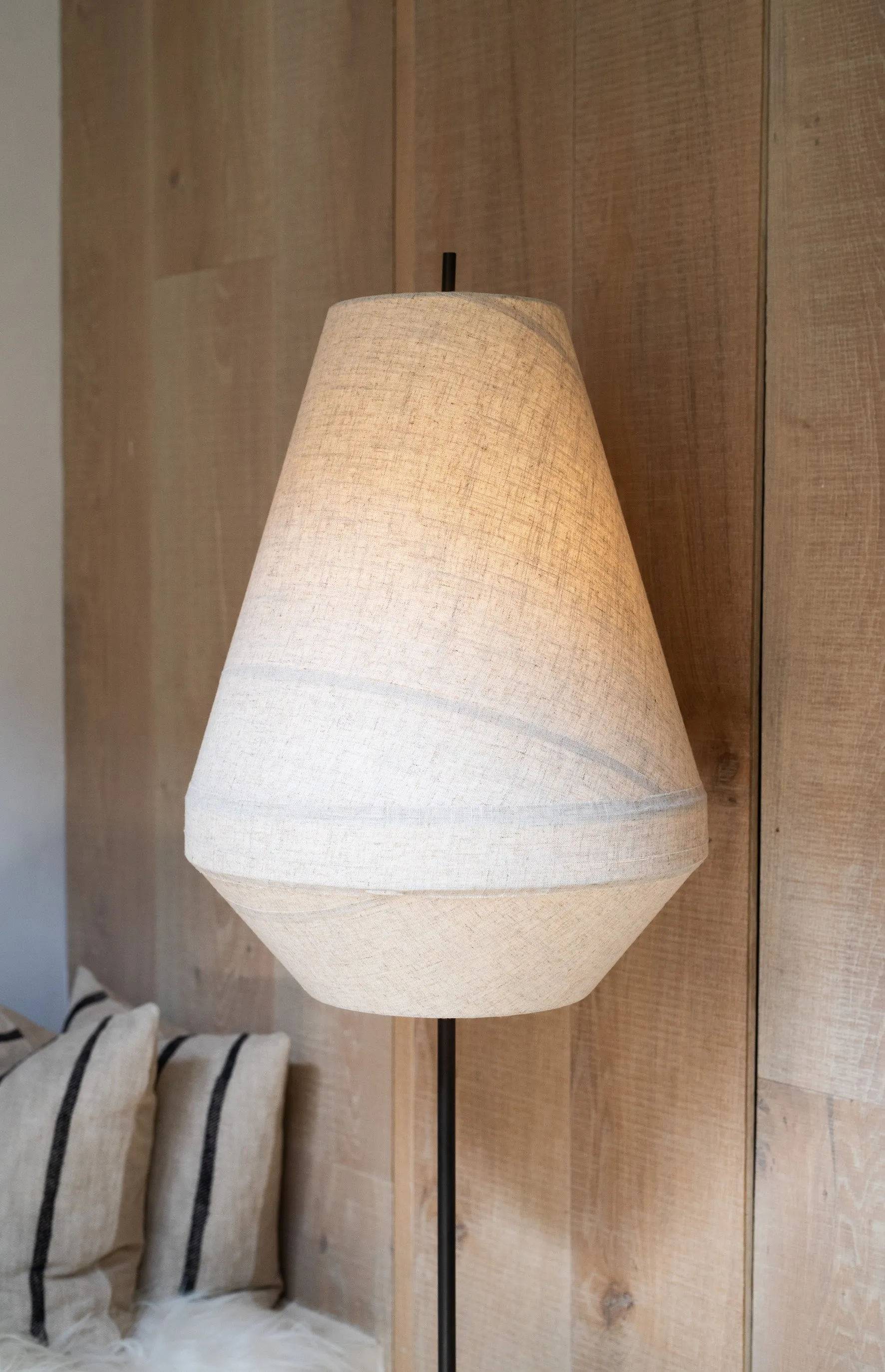 Solara - aged brass and layered natural linen floor lamp