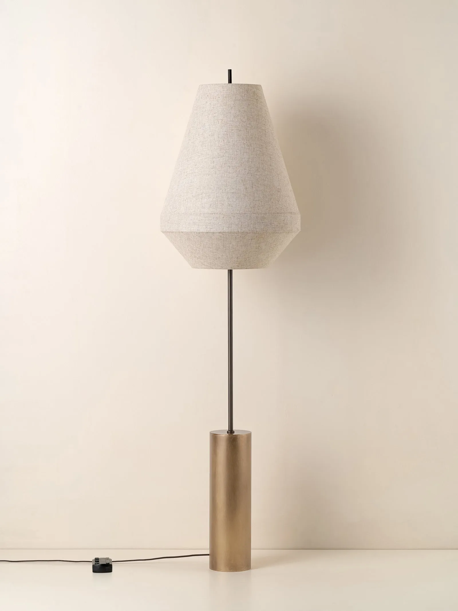 Solara - aged brass and layered natural linen floor lamp